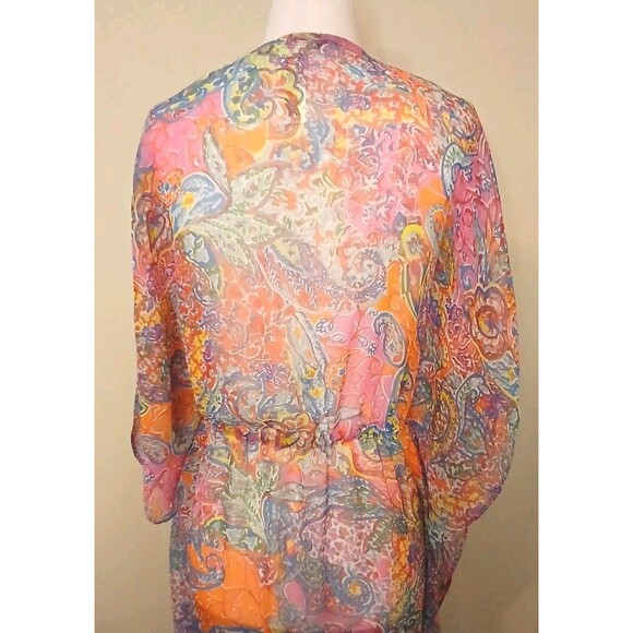Lauren Ralph Lauren Cover-up Sz XS Midi Caftan Sheer Paisley Floral Multi $135 - Picture 5 of 16